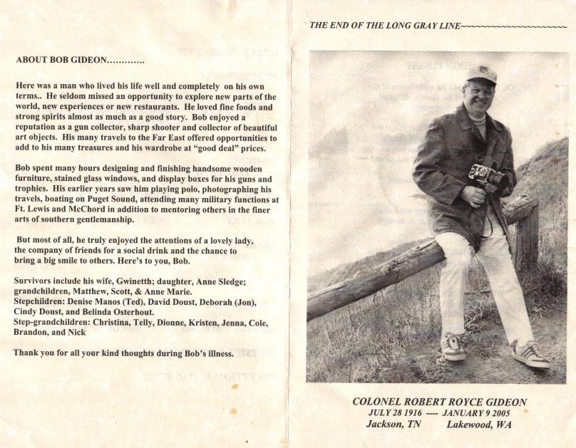 The program folder at Col Gideon's memorial service